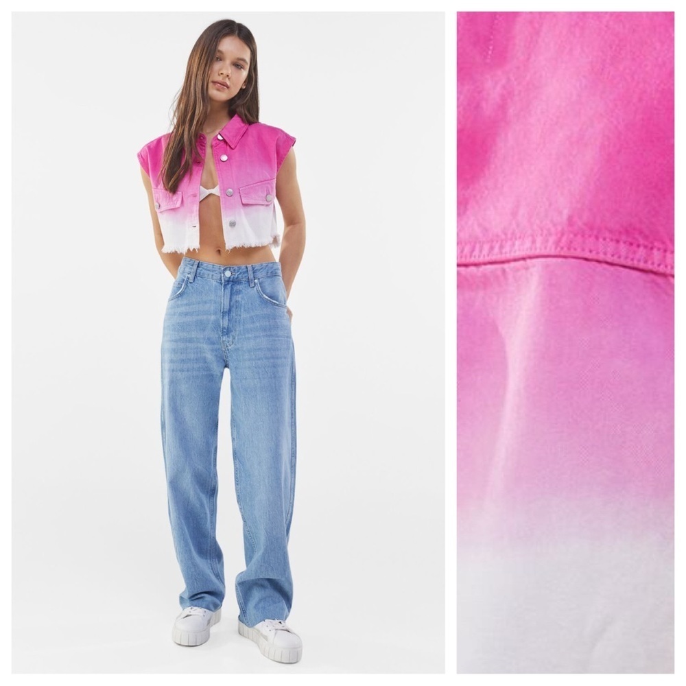🌹NWT. Bershka Plink/White Sleeveless Cropped Deep Dye Shirt. Size L.